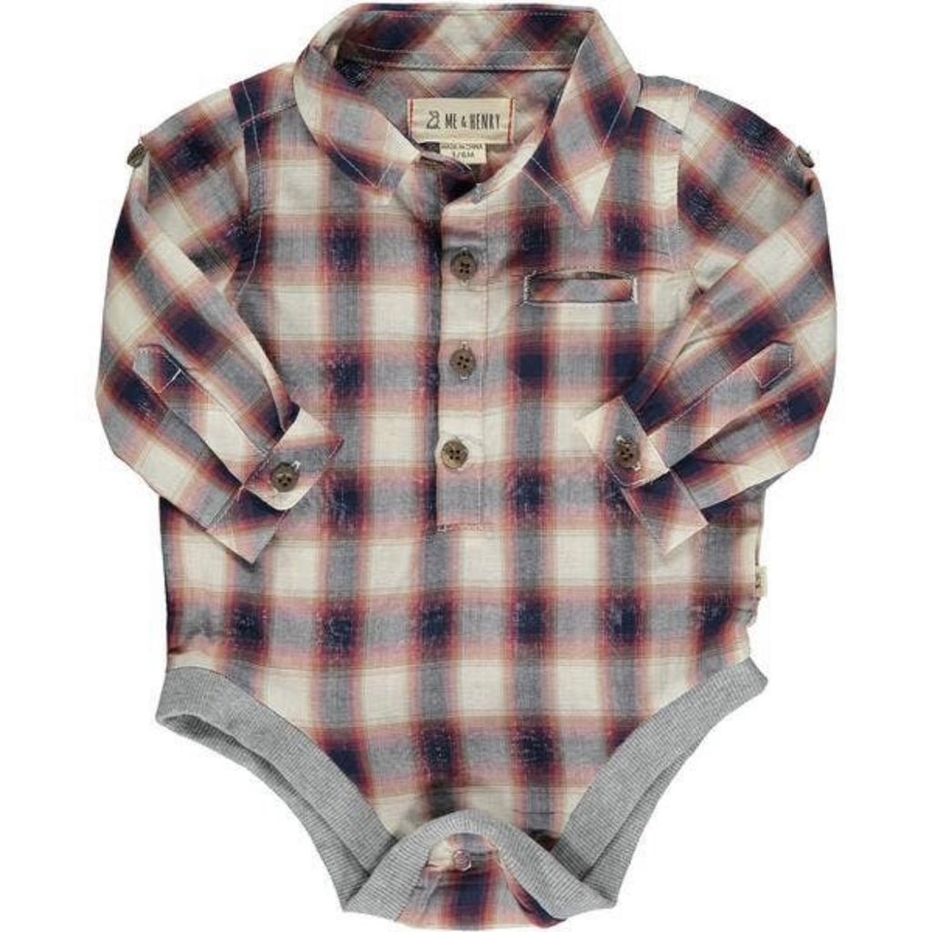 Front-view of the Red and Navy Plaid Onesie