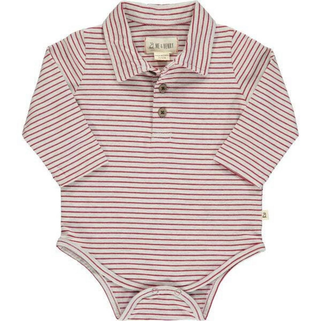 Front-view of the Seymour Red Stripe Polo Onesie